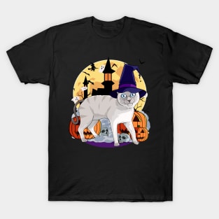 Siamese Cat Funny Halloween Witch Pumpkin T-Shirt